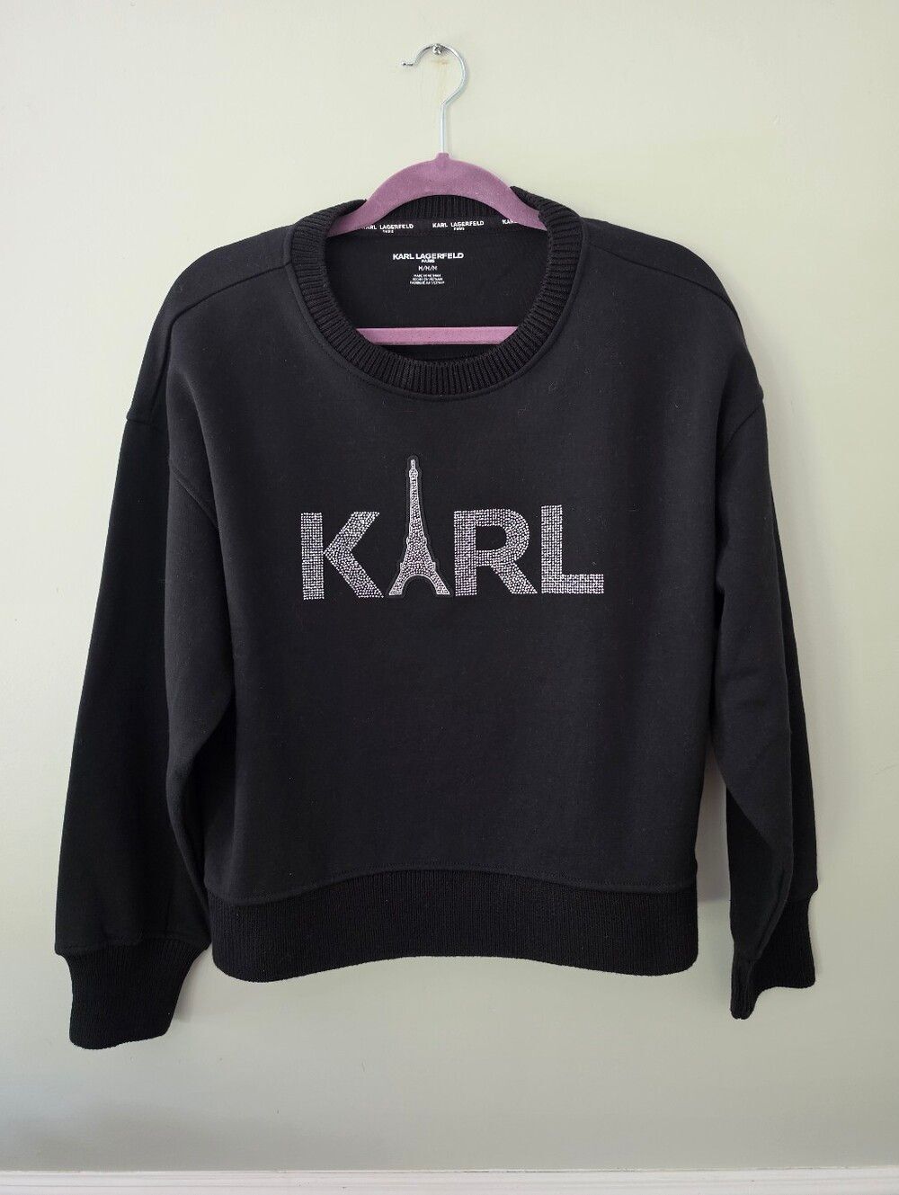 Karl Lagerfeld Paris Women's Embellished Rhinestone Eiffel Tower Sweatshirt Med